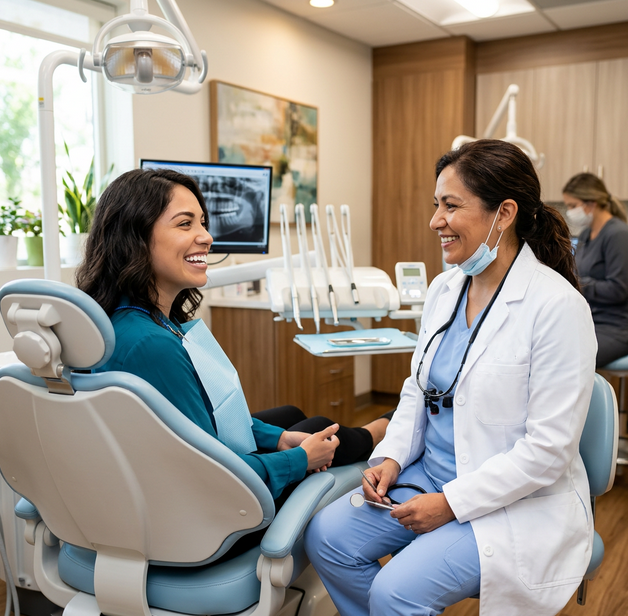 Dentista profesional y paciente feliz en Celaya